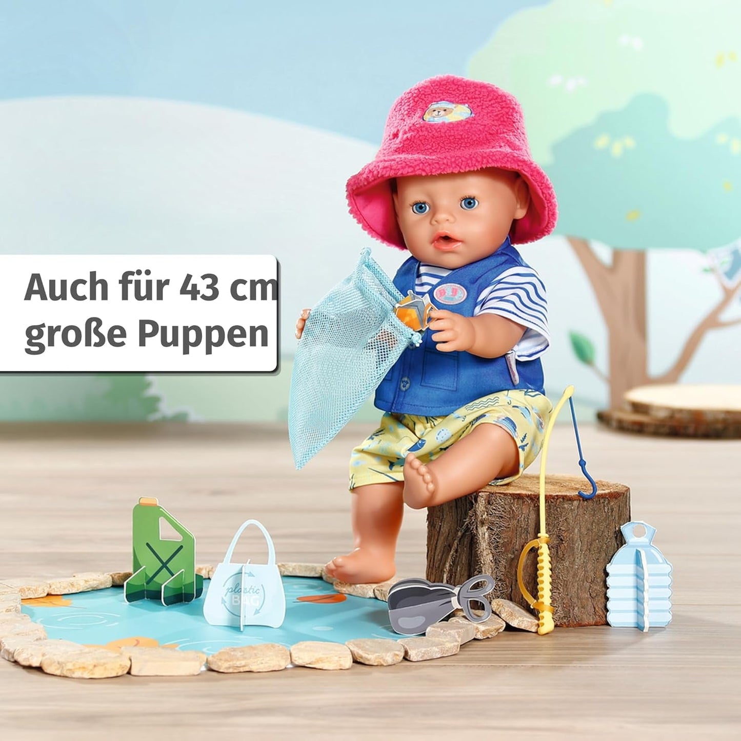 Babyfödd teddyfiskarkostym med fiskespö för 43 cm dockor och nallebjörn, 835982 Zapf Creation