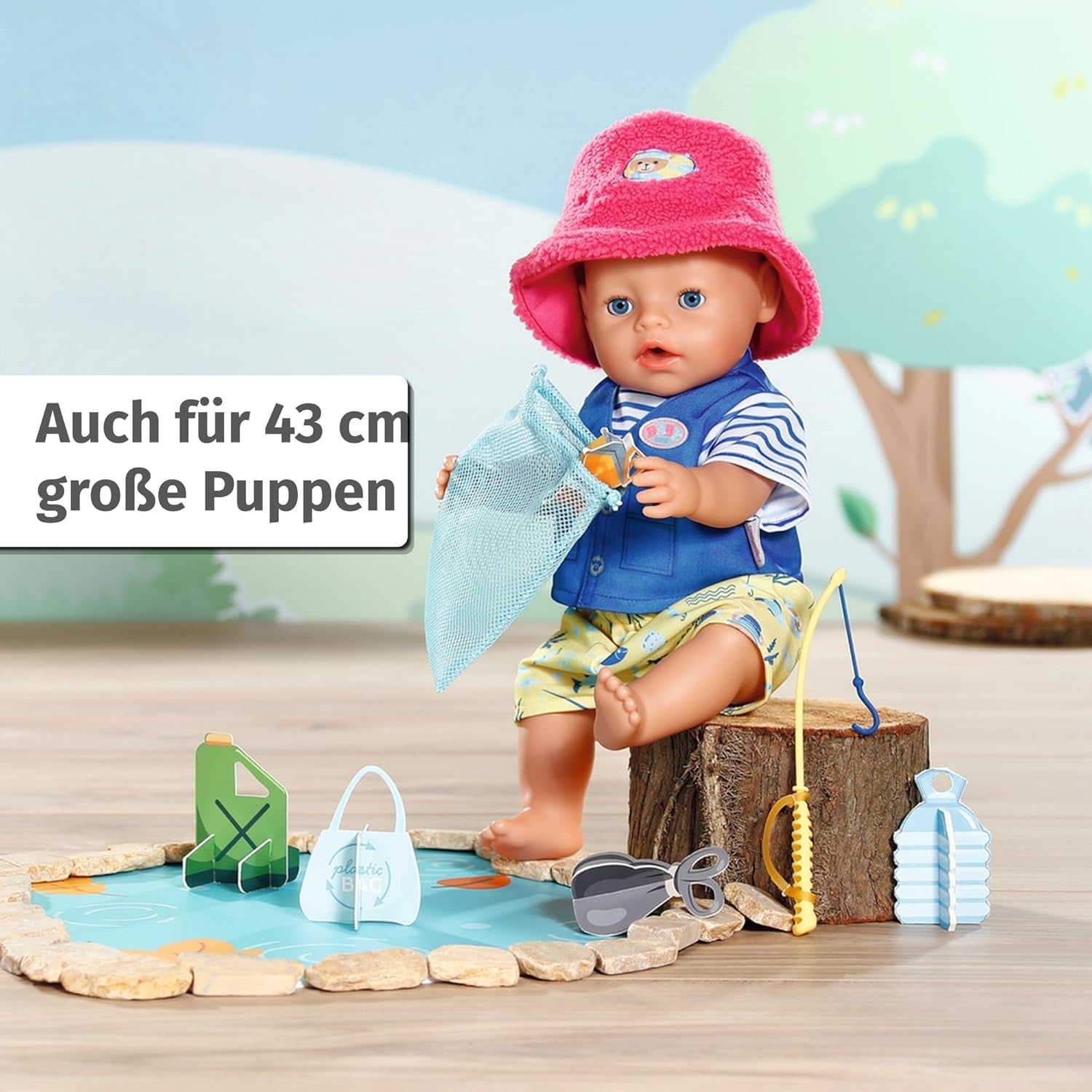 Babyfödd teddyfiskarkostym med fiskespö för 43 cm dockor och nallebjörn, 835982 Zapf Creation