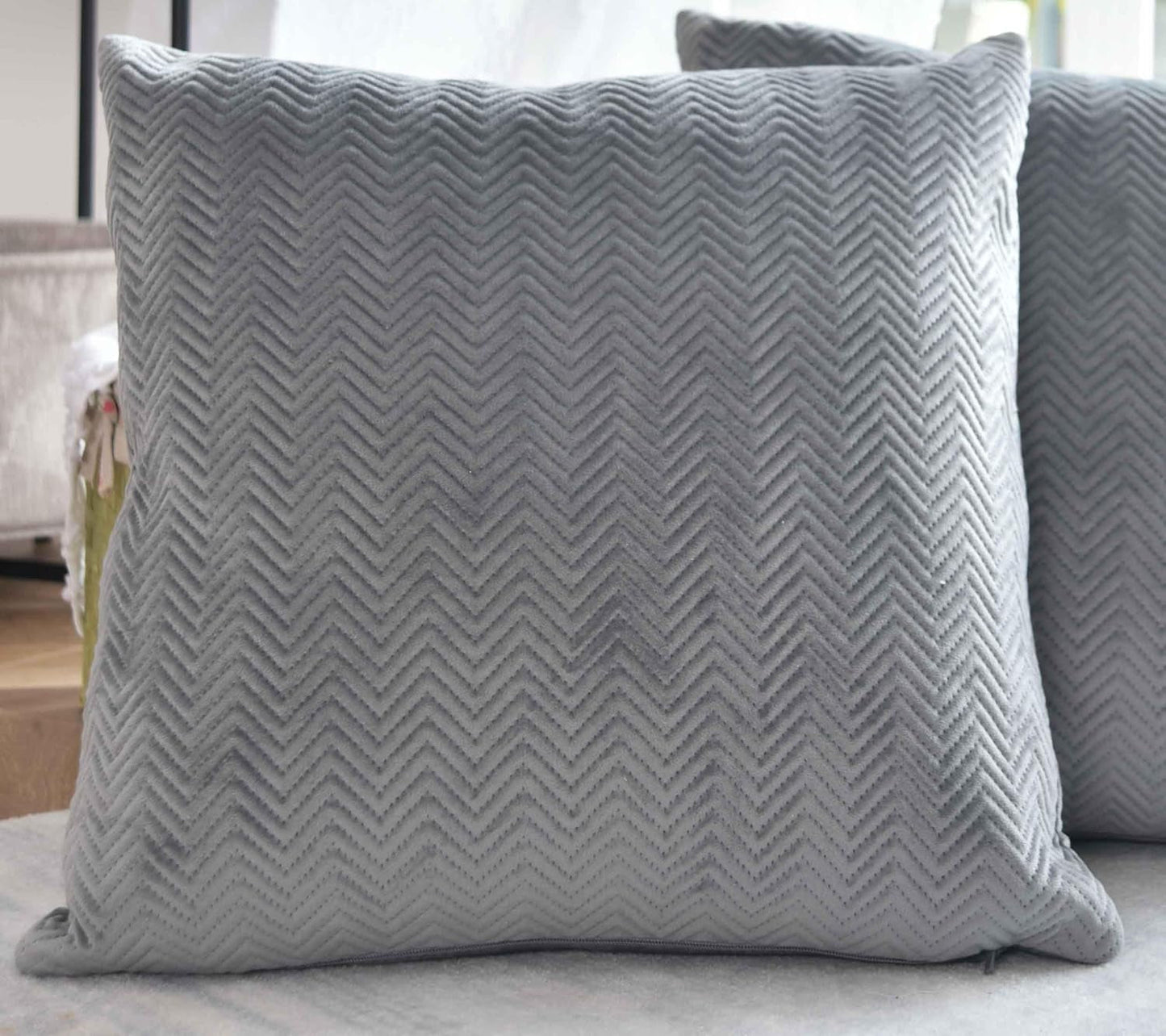 Gardinlåda Kudde Prydnadskudde Lxb 45X45 Cm Grön Jacquard "Greta" Med Fiskbensdesign Lättskött Dragkedja Mjuk fyllning 320G - Olika färger, 2023510 Resekuddar Naty Shop Grå