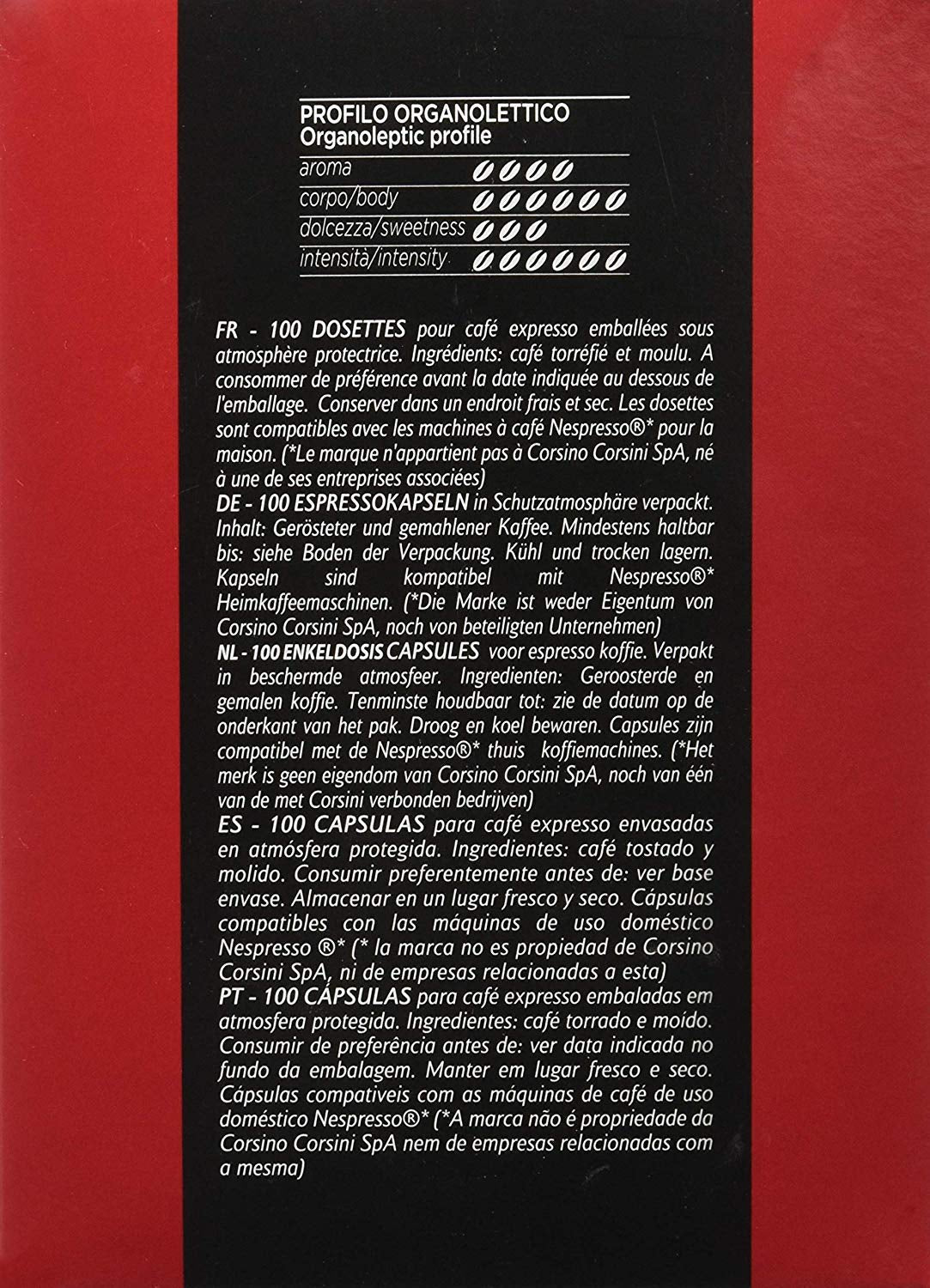 Caffè Corsini - Classico Italiano, Miscela Di Caffè In Nespresso-kompatibla kapslar, Gusto Forte E Deciso - Confezione Da 100 kapslar