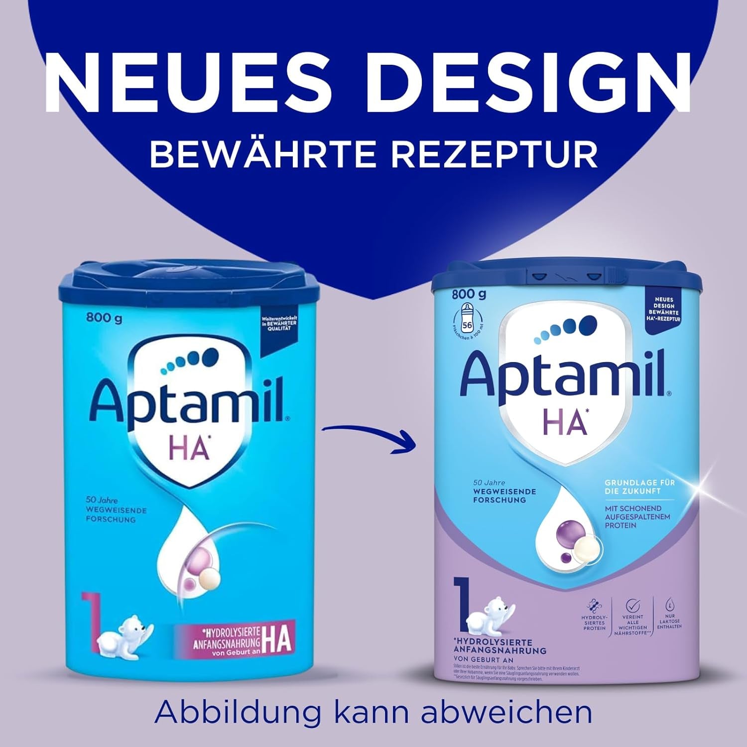 Aptamil HA 1 - Modersmjölksersättning från födseln, med DHA, laktosfri, palmoljefri, barnmat, mjölkpulver, 1 x 800 g