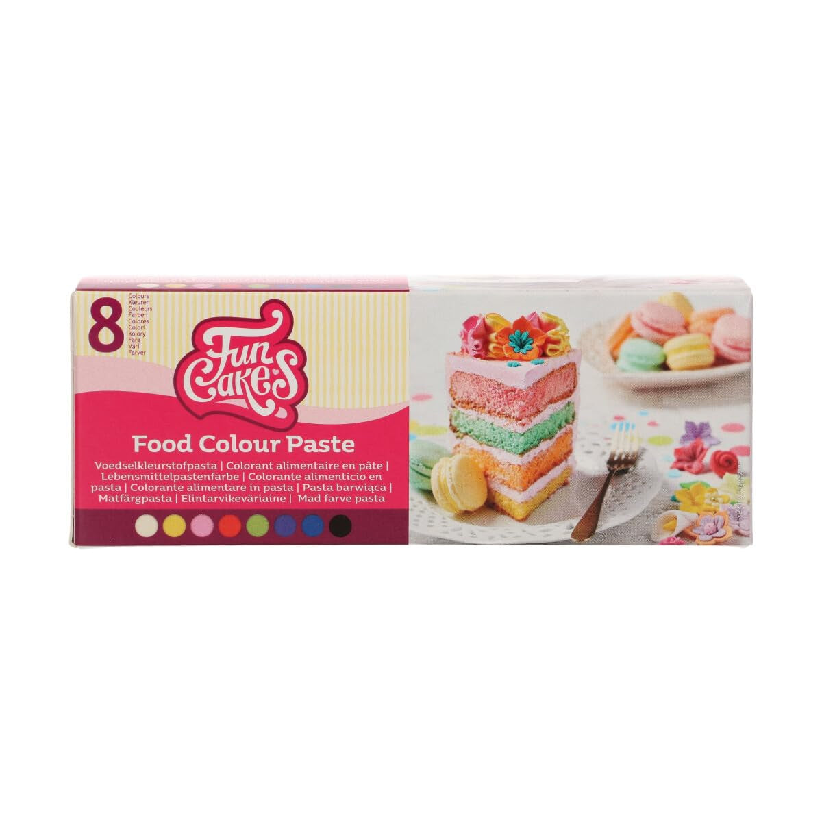 Funcakes Paste Colorants Matfärgningsset, 8 delar: Koncentrerad karamellfärg för deg, grädde, fondant, marsipan, deg, modellpasta och blompasta. Halal.