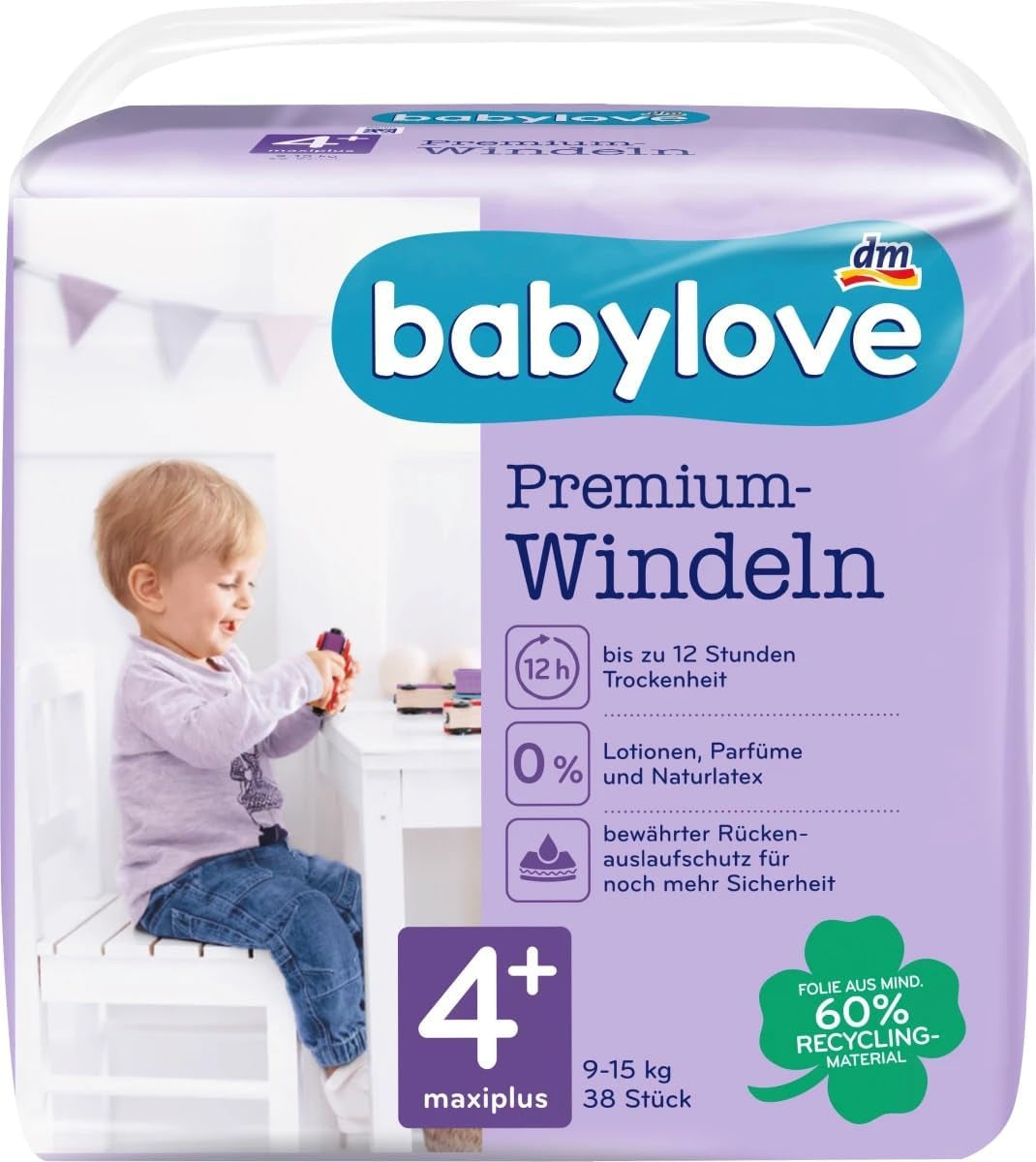 Premiumblöjor storlek 4+, maxi plus 9-20 kg, 1 x 38 st