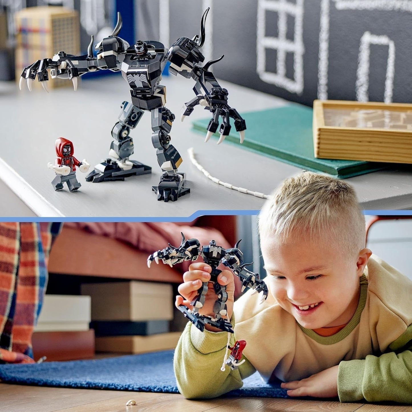 LEGO Marvel Venom Mech vs. Miles Morales rörliga actionfigurer för barn Spider-Man Set med Superhjälte Duell Minifigurer Leksakspresent för pojkar och flickor 6 år gamla 76276 Byggset Besuche den LEGO-Store