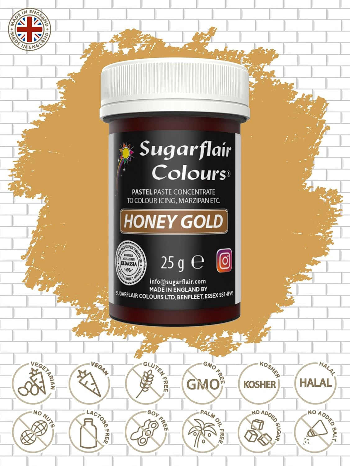 Sugarflair pasta matfärg, pastellfärg Honey Gold, pasta matfärg för fondant och marsipan, Spectral koncentrerade färger - 25 g