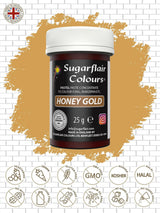 Sugarflair pasta matfärg, pastellfärg Honey Gold, pasta matfärg för fondant och marsipan, Spectral koncentrerade färger - 25 g