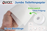Quicky Jumbo 2-lagers toalettpapper, 25 cm Ø, ljus vit, präglad med fina prickar, 6 rullar - absorberande och rivtåligt för maximal hygien, perfekt för offentliga institutioner och industri