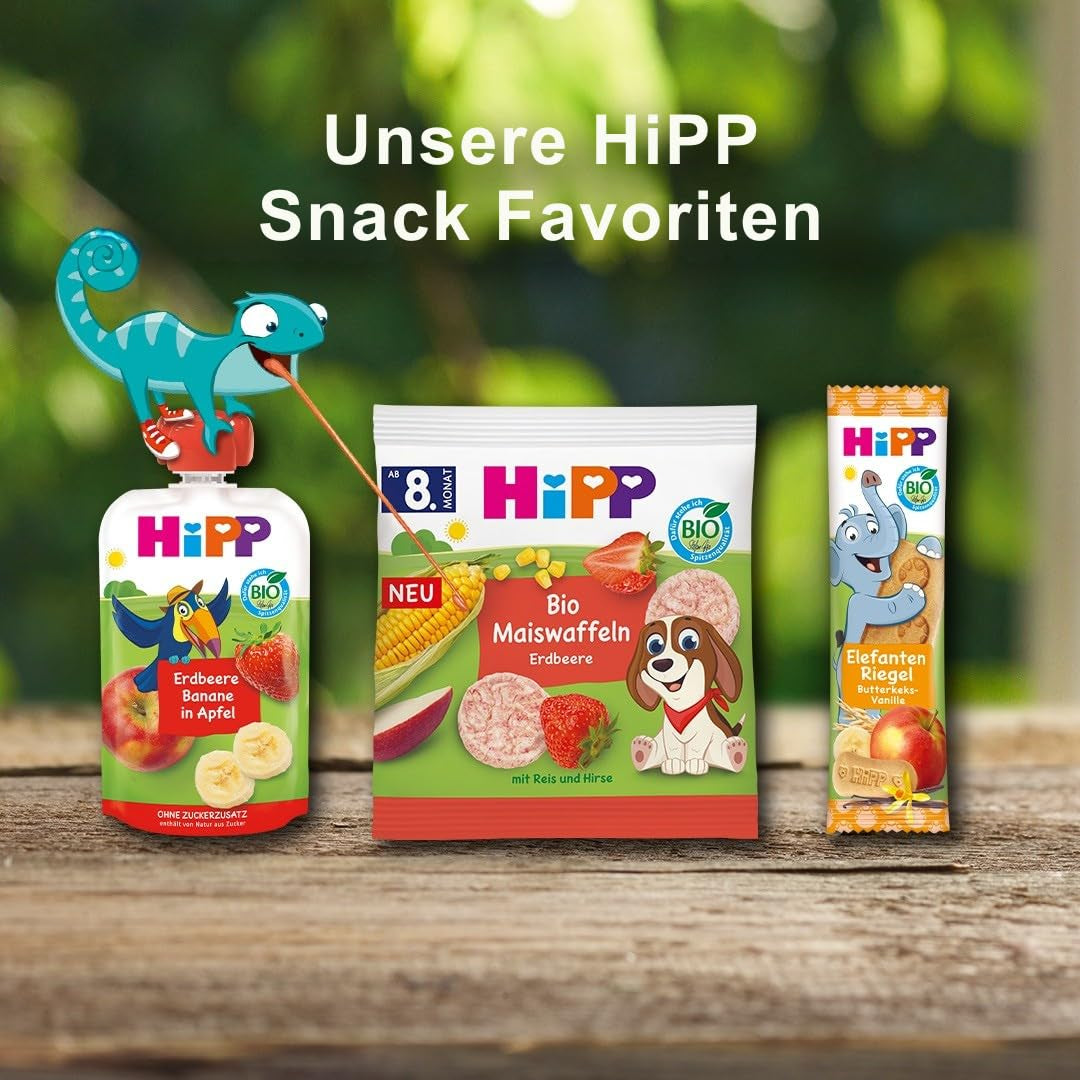 Påsar HiPP Organic Mango-Passion Fruit i Päron Äppelsmak - Nick Rhino (8 x 100g), från 1 år, 100% fruktpuré, utan tillsatt socker, vegan, bästa ekologiska kvalitet