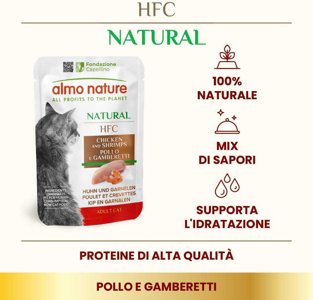 almo nature HFC Natural - Våtfoder för katter - med kyckling - Mänsklig kvalitet, Glutenfri, Monoprotein - 55g, förpackning om 6
