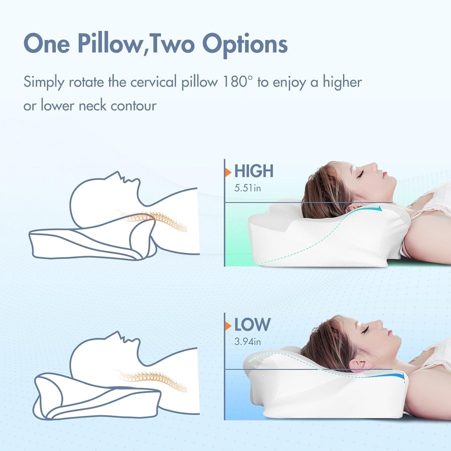 Elegear Memory Foam Kudde med svalkande kuddöverdrag Nacksmärtskudde Sidosömnskudde Ergonomisk kudde Ortopedisk kudde för sidosömmar Rygg Buken 63X 10/14 X36Cm Cervikala ortopediska kuddar Naty Shop