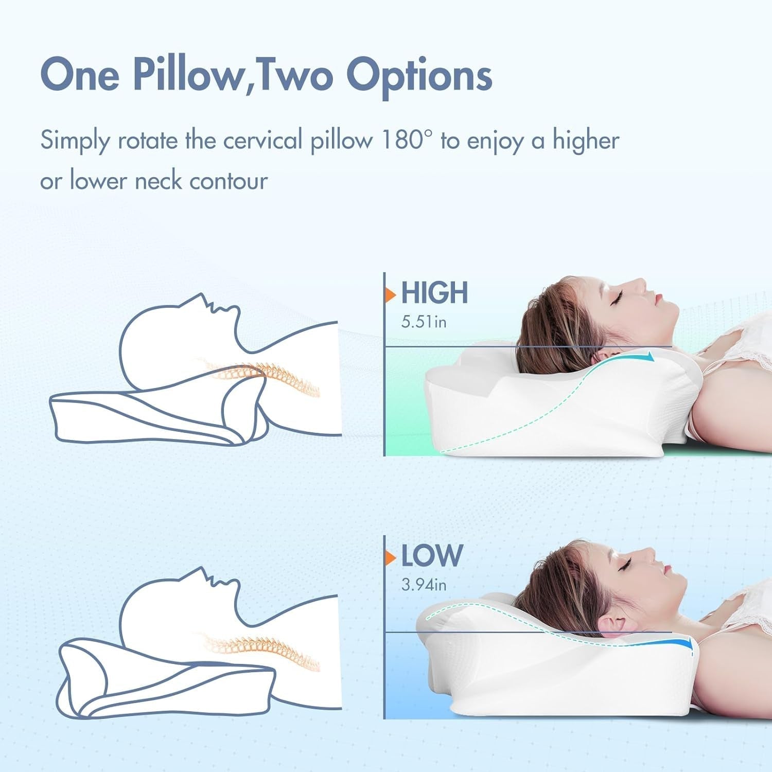 Elegear Memory Foam Kudde med svalkande kuddöverdrag Nacksmärtskudde Sidosömnskudde Ergonomisk kudde Ortopedisk kudde för sidosömmar Rygg Buken 63X 10/14 X36Cm Cervikala ortopediska kuddar Naty Shop
