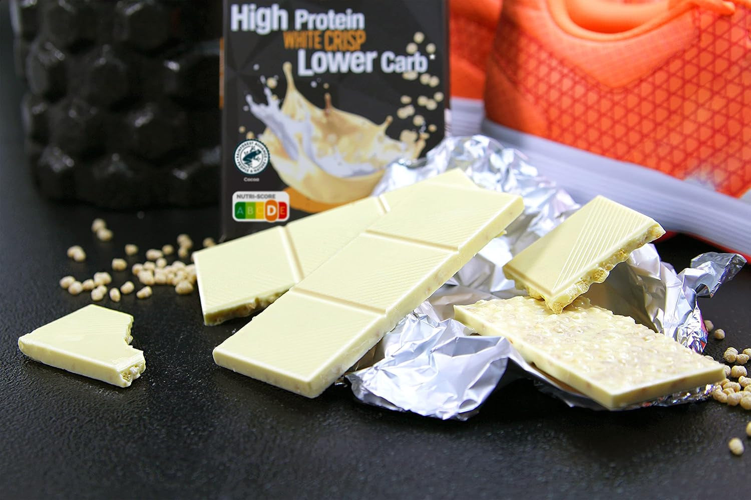 frankonia CHOCOLAT POWER MOTION utan tillsatt socker - Krisig vit choklad med högt protein- och låg kolhydrathalt, 90 g