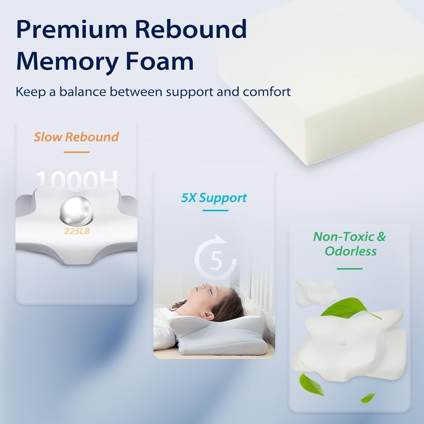 HOMCA Nackkudde Kudde, Memory Foam Ergonomisk kudde 3D kylande kuddfodral för liggande, sidoläge eller liggande position, 62 X 41 X 9,5/12,5 Cm Cervikala ortopediska kuddar Naty Shop