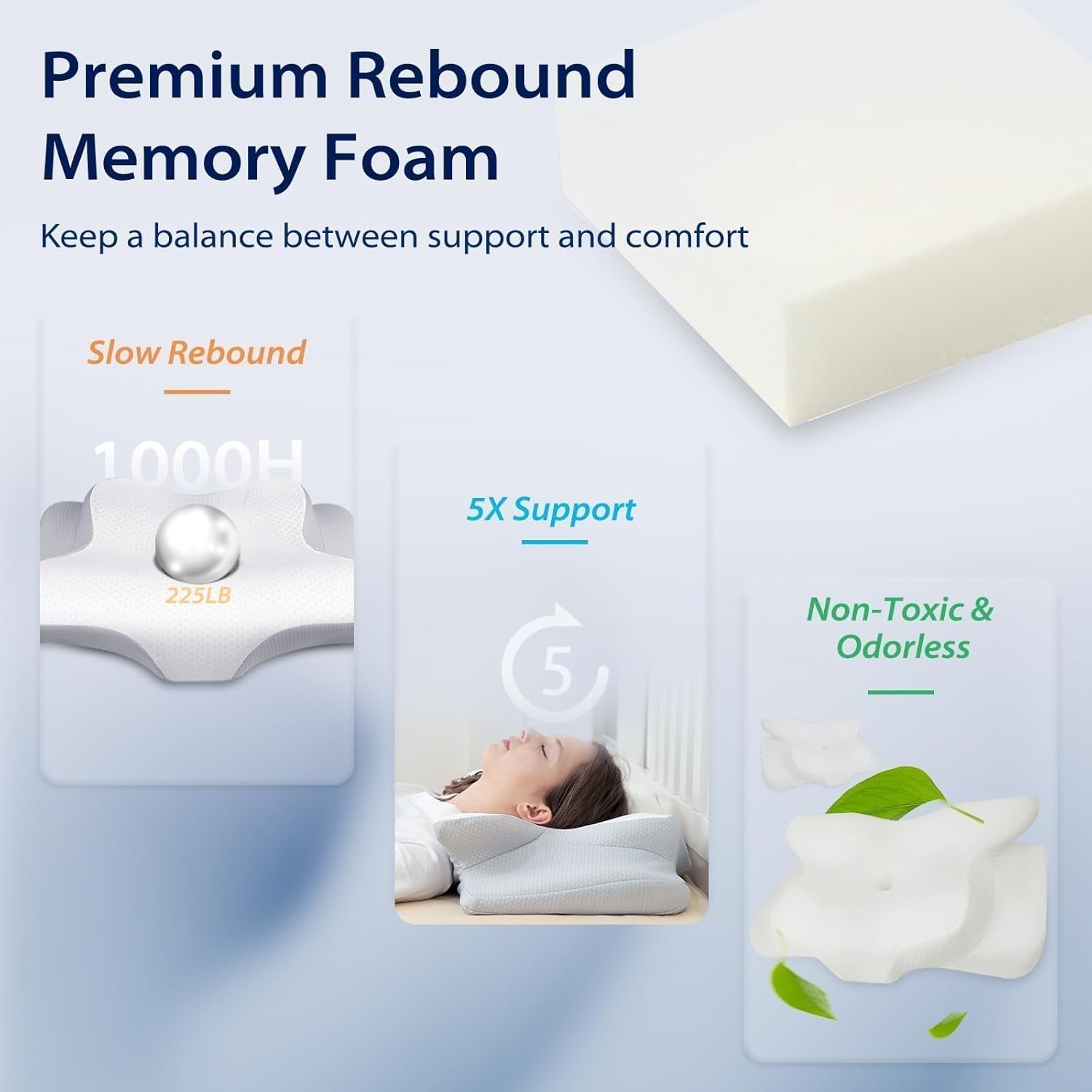 HOMCA Nackkudde Kudde, Memory Foam Ergonomisk kudde 3D kylande kuddfodral för liggande, sidoläge eller liggande position, 62 X 41 X 9,5/12,5 Cm Cervikala ortopediska kuddar Naty Shop