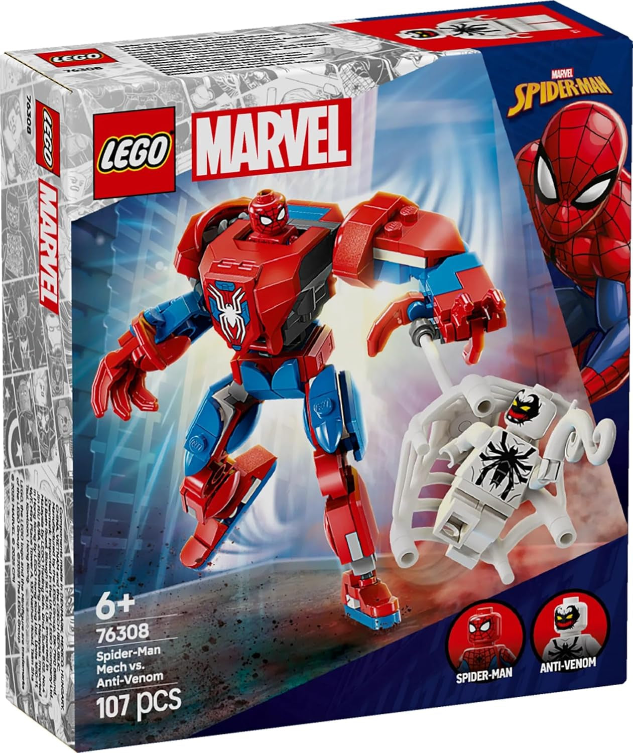 LEGO Marvel Spider-Man Mech vs. Anti-Venom - Superhjälteleksak med 2 minifigurer - Actionfigur med rörliga armar, ben och fingrar - Present till pojkar och flickor i åldern 6+ 76308 Besuche den LEGO-Store byggset