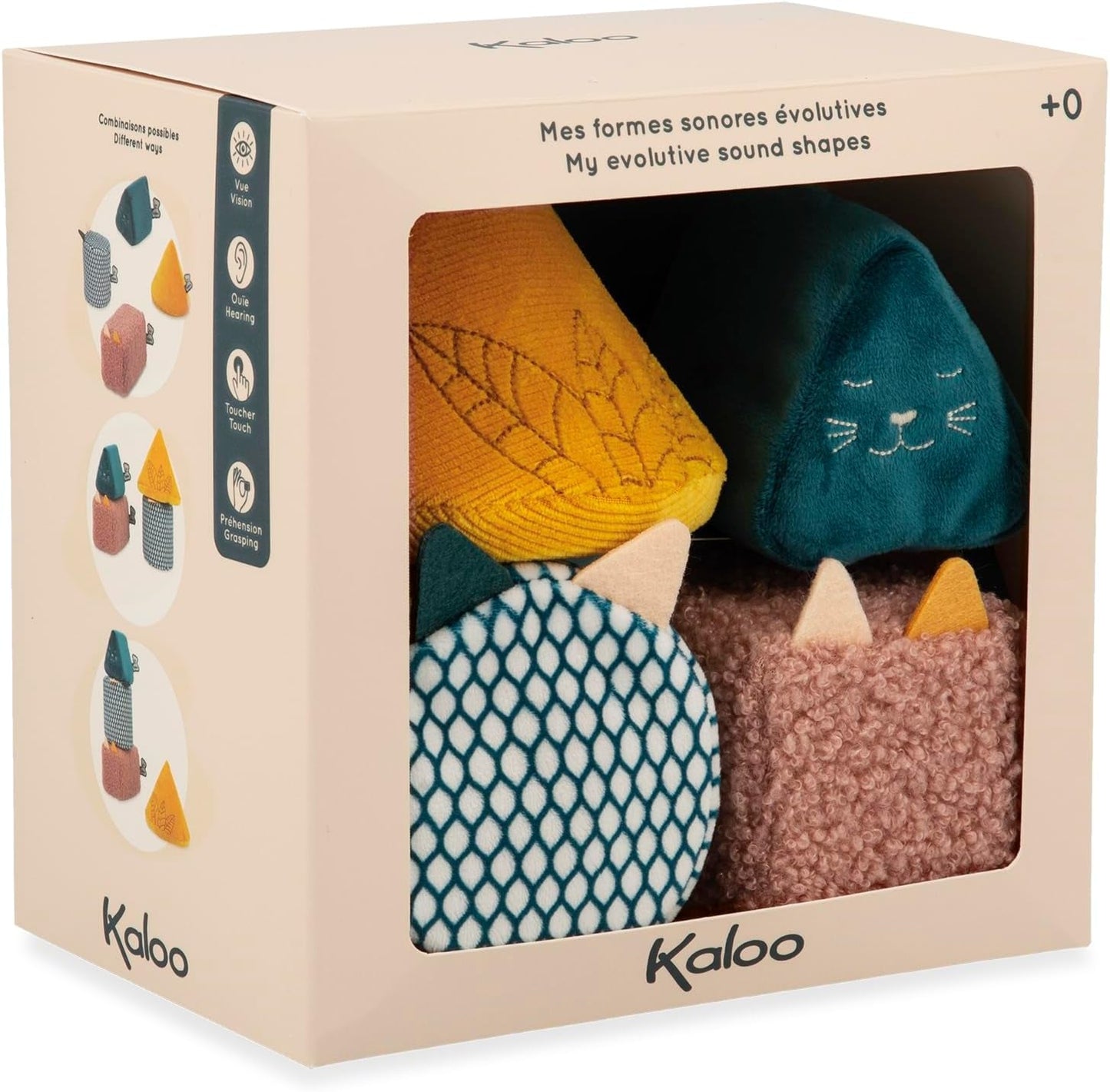 KALOO - Stimuli - 4 evolutionära former med ljud - Produkter för barn - Staplingslek - Hörsel- och greppförmåga - Från födseln, K227002 Babyleksaker Naty Shop