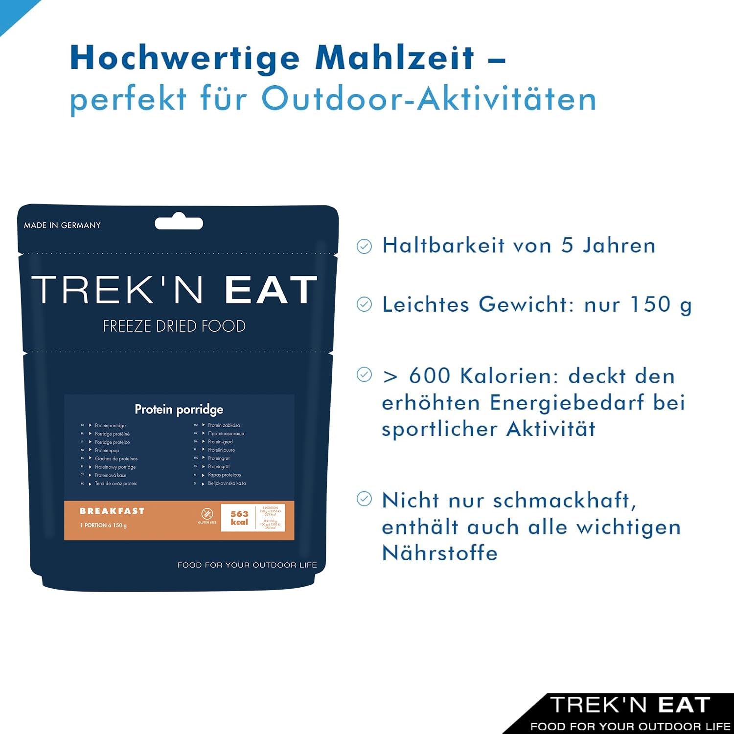 Trek'n Eat Protein Gröt – Proteinrik frukost för utomhusbruk | Frystorkat bord för camping, vandring och expeditioner | Mätning, snabb att förbereda, perfekt för resor