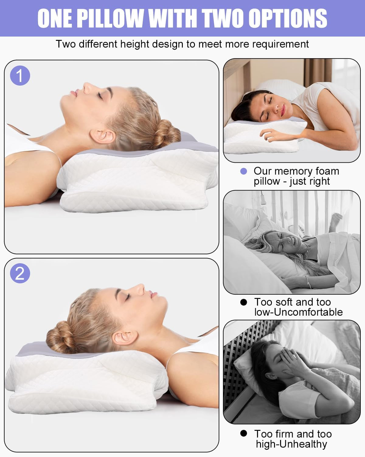 Nackkudde, sidostödskudde, kudde med memory foam, ortopedisk kudde, ergonomisk nackstödskudde för optimalt stöd Rygg- och magsidokudde (62 X 41 X 13 cm) Cervikala ortopediska kuddar Naty Shop