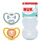 NUK Perfect Match luftnappar för spädbarn | 6-18 månader | Ortodontiska nappar som främjar luftcirkulationen och förhindrar utslag orsakade av saliv | 95 % acceptans av spädbarn** | Zebra/Leo | Paket om 2
