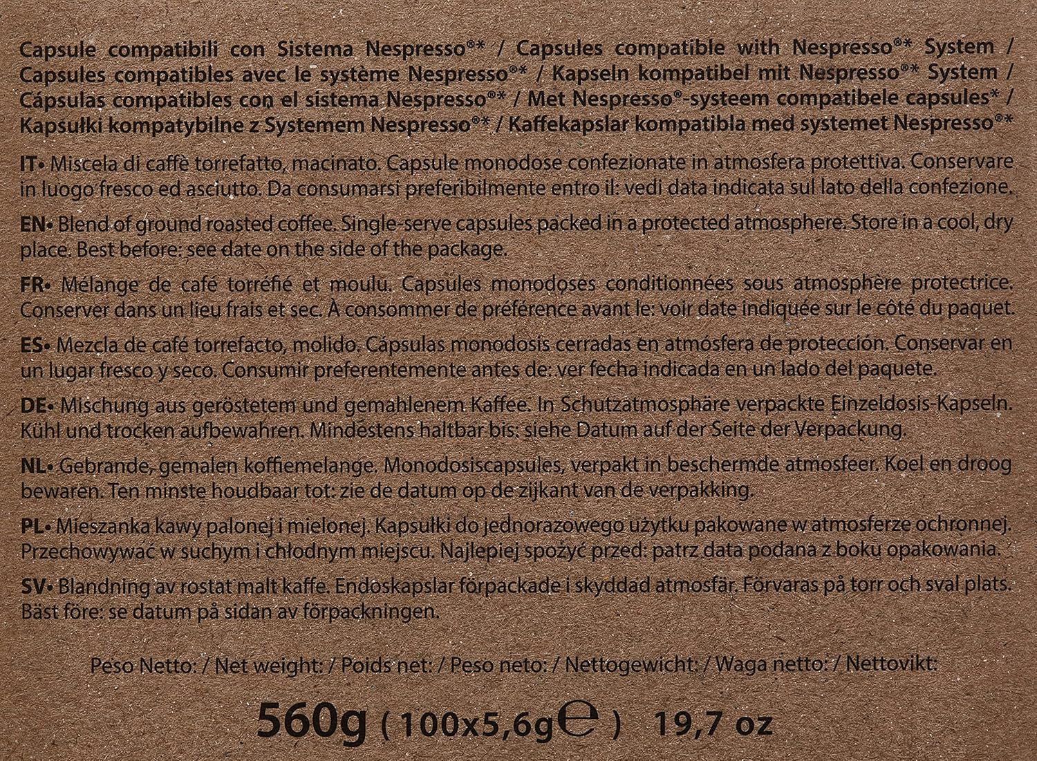 Decaffeinato kaffekapslar Nespresso-kompatibla 5,6 g x 100 kapslar