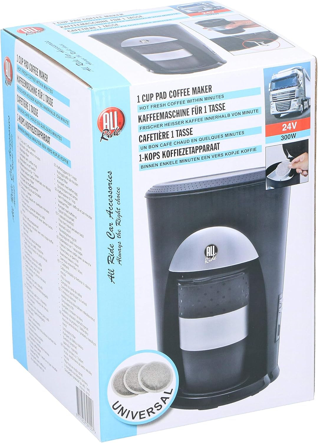 Espresso - Kaffe - Takeaway kaffe - Bil Lastbil 24V - Aktiva 300W - Pad för 1 kopp - inkl. kopp