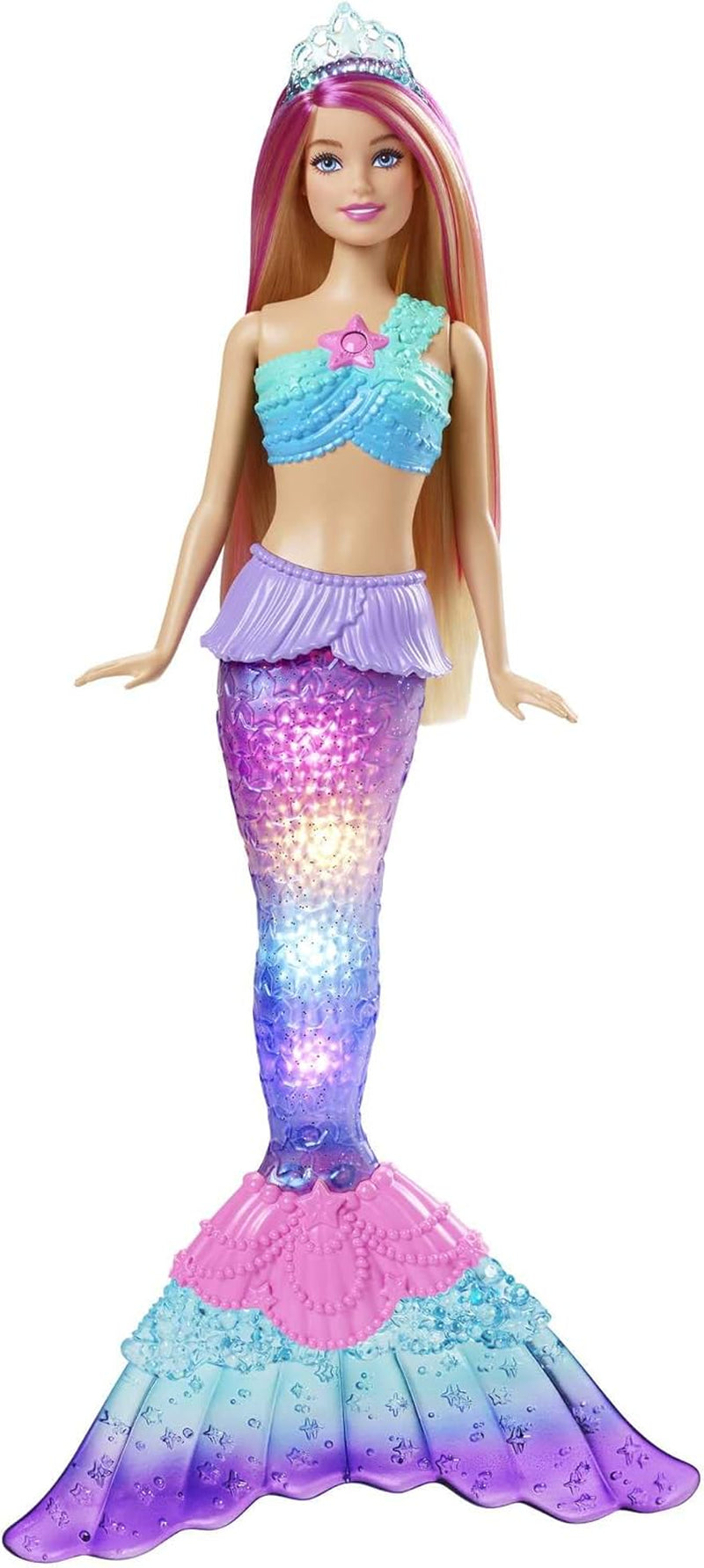 Barbie Dreamtopia Magic Light sjöjungfrudocka med blont hår, Barbiedocka med sjöjungfrusvans, lämplig som present till barn från 3 år och uppåt, HDJ36