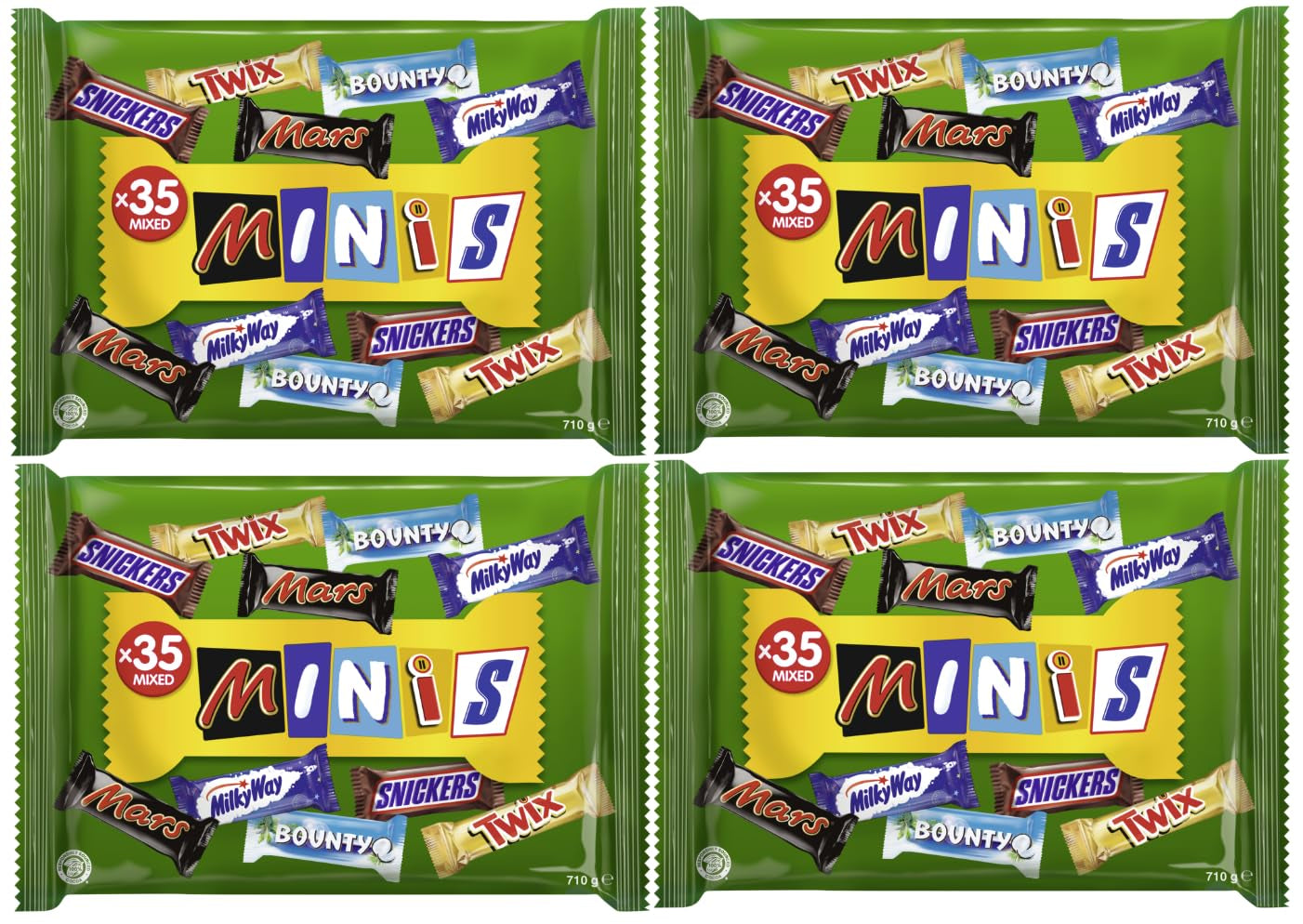 Miniblandad chokladbulkpack, choklad, 35 minichokladsnacks (Mars, Snickers, Bounty, Twix, Vintergatan) som godis, chokladpresent, godisask (710 g)