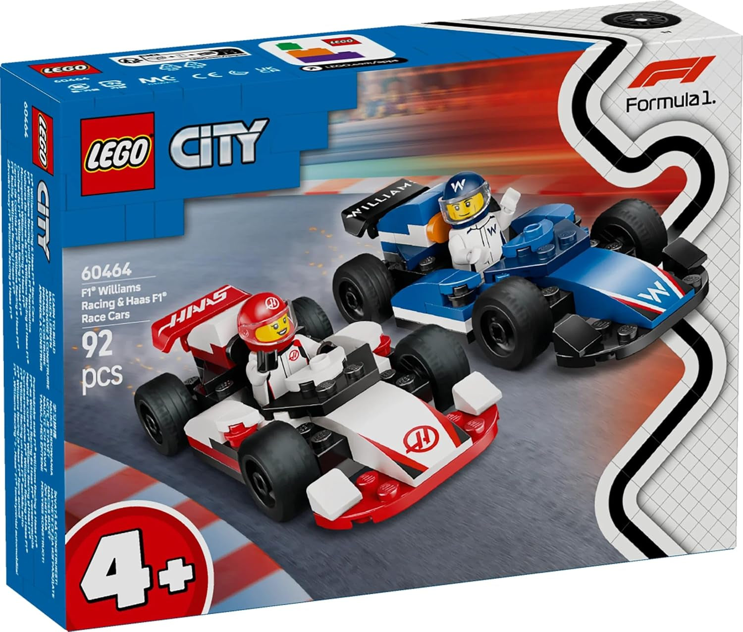 LEGO City F1 Williams Racing och Haas F1 Racing Cars - Formel 1-leksak med byggbara bilar och 2 racerförares minifigurer - Små presentidéer för pojkar och flickor från 4 år 60464 Byggset Beuche den LEGO-Store
