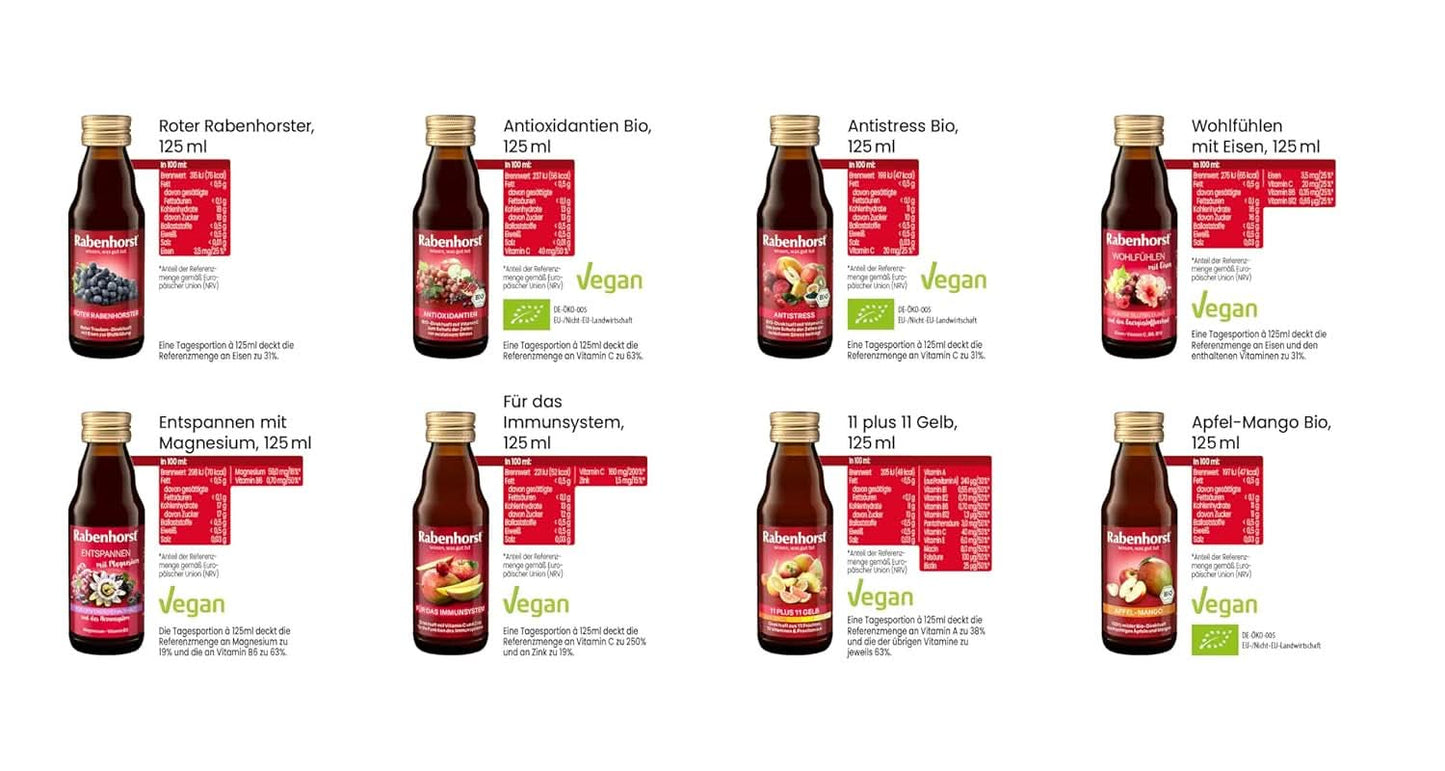 Rabenhorst miniprovningspaket, 8 varianter eller 3 flaskor (24 X 125 ml) Alkoholfria drycker Naty Shop