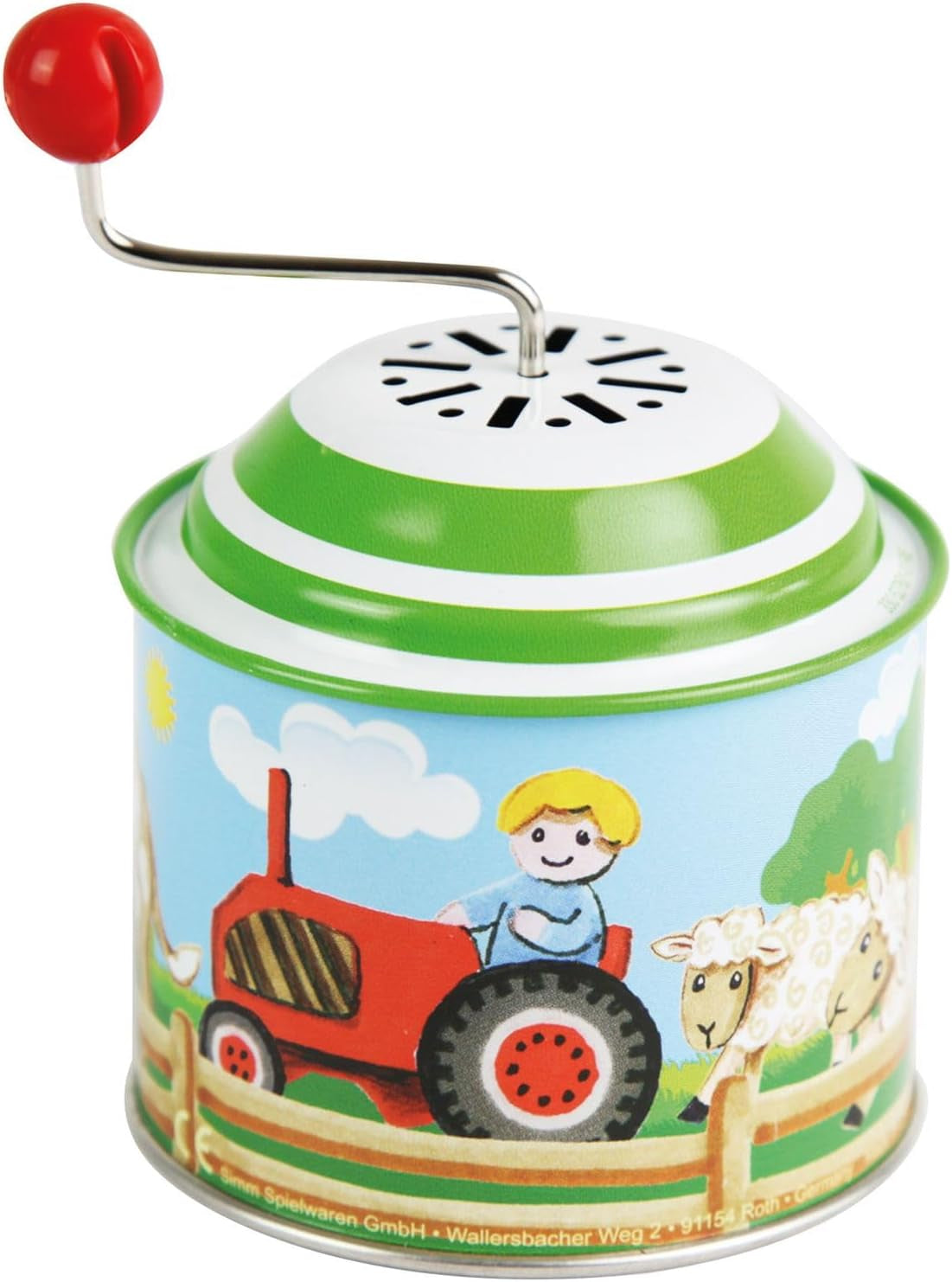LENA 52760 Fast roterande speldosa, speldosa ca. 10,5 x 7,5 cm Old Mc Donald Has a Farm Melody Roterande plåtlåda Metall roterande låda Orgel för 18 månader och uppåt Orgelmotiv Bebe Toys Naty Shop Standardtitel