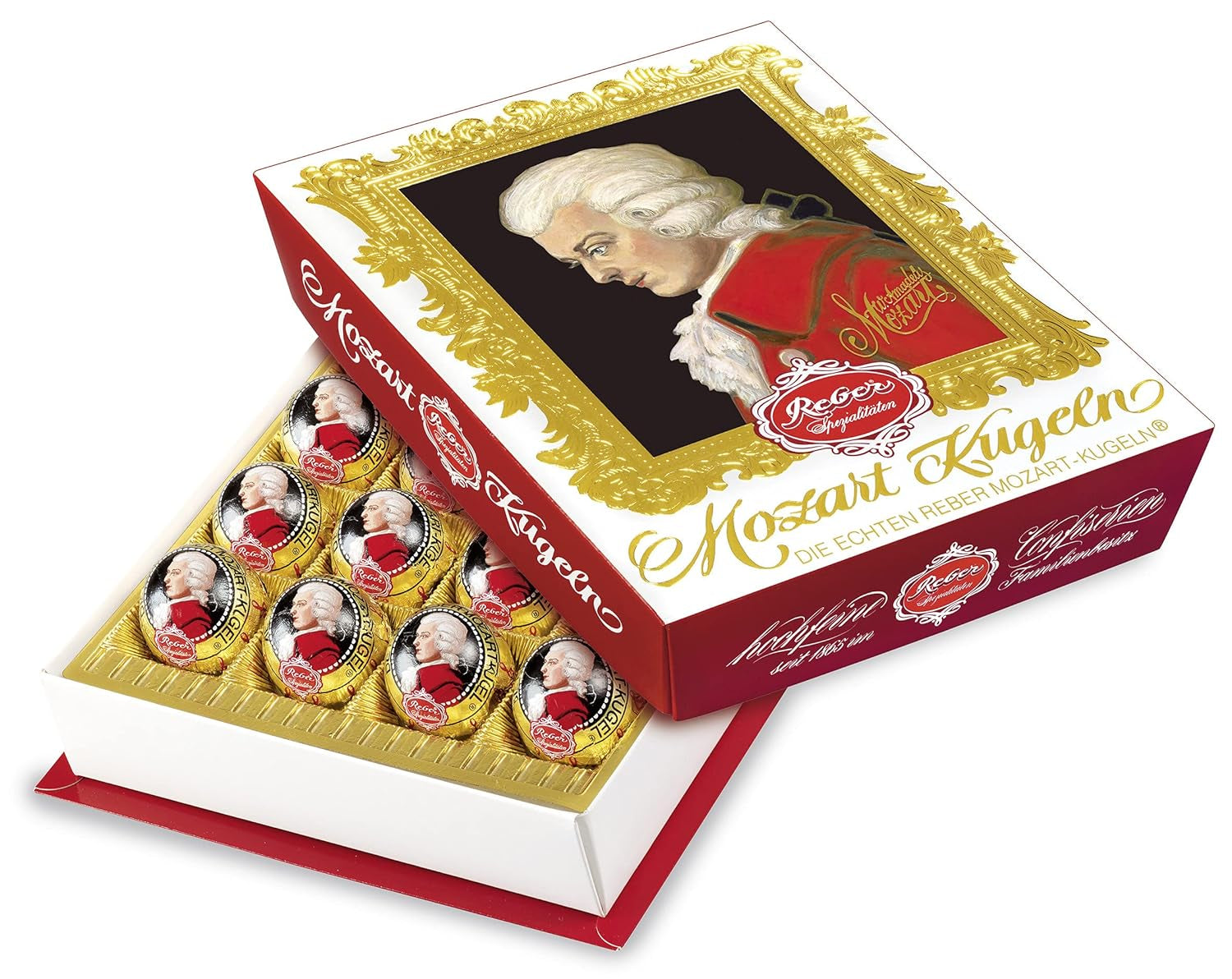 Reber Mozartkulor med mörk choklad, 6-pack med marsipan och nougat, vegansk - 1 x 120 g