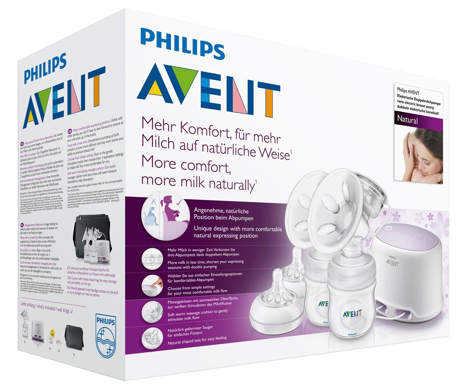 Dubbel elektrisk bröstpump Philips Avent SCF334/02 Tillbehör Mat och amning Bebe Naty Shop