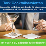 Tork Cocktail vita servetter, 1/4-faldig, 2-lagers, 24 cm × 24 cm, 200 servetter, 477534