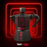 Bialetti Moka Express Stranger Things 3-kopps kaffebryggare, Musikknapp med USB-C-laddningsfunktion, Ej lämplig för induktionshällar, 3 koppar (130 ml), Svart