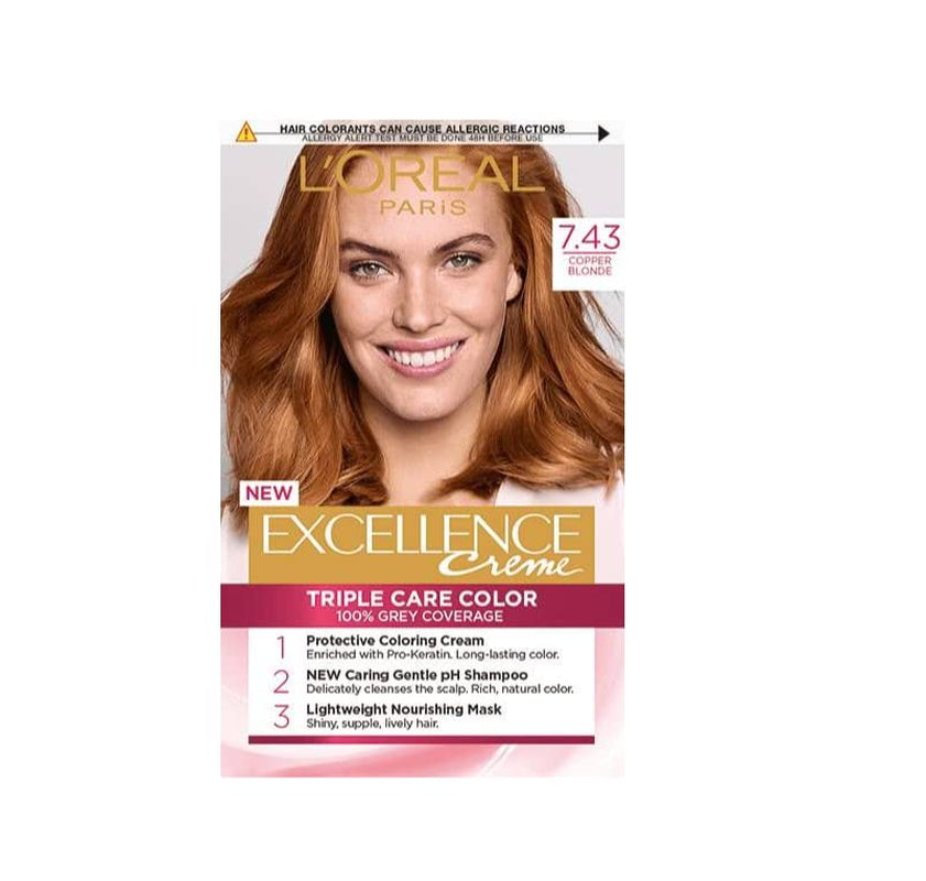 L'Oréal Paris Excellence Creme Coloration, 7,43 Kopparguld Blond, 1 förpackning (1 x 1 st) Hårfärgning Naty Shop Standardtitel