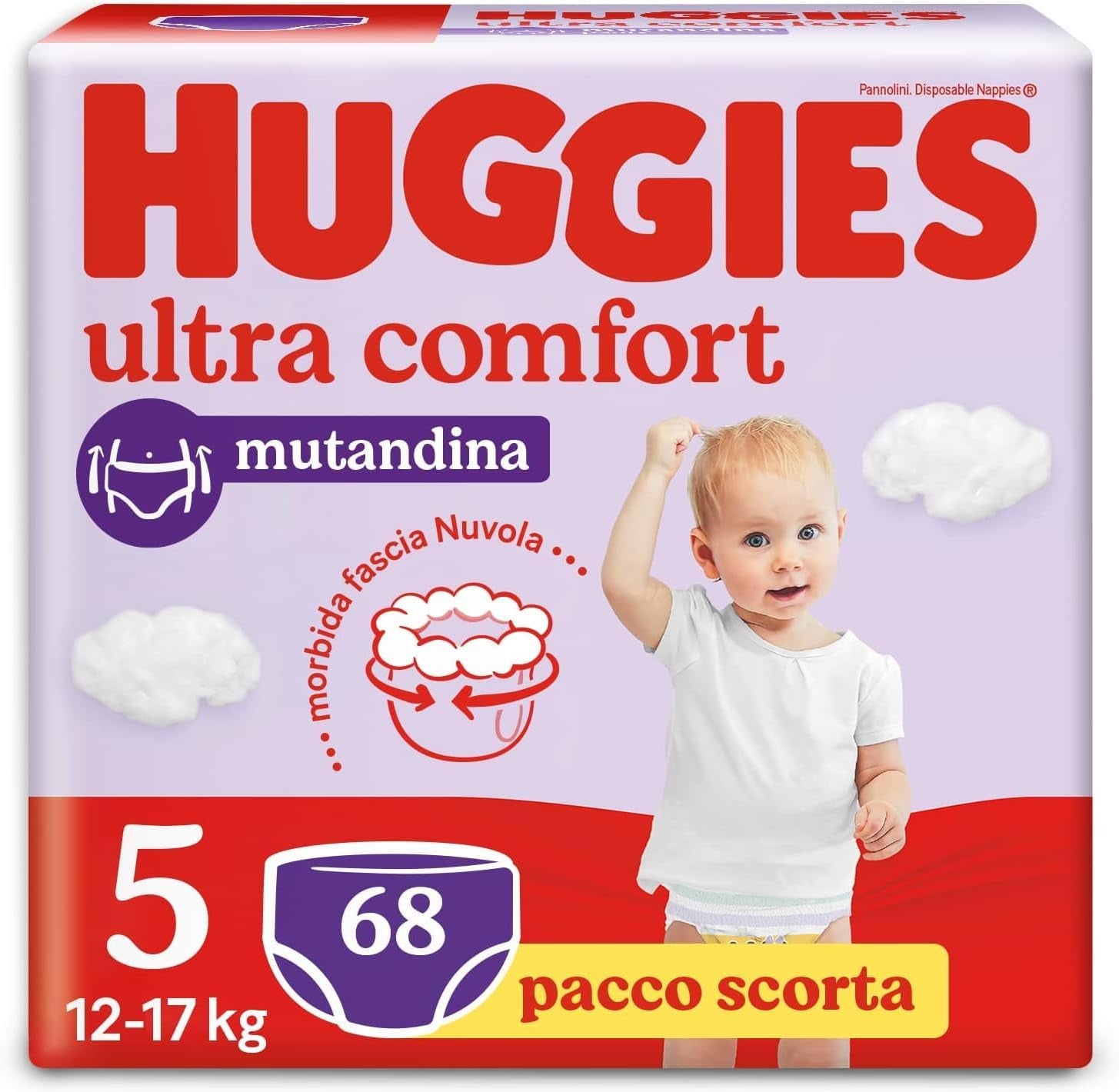 Huggies Ultra Comfort, Trosblöjor, Storlek 5 (12-17 kg), Förpackning med 68 Trosblöjor