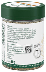 Fuchs Gewürze - Kümmel ganz - kräftiges Gewürz für Kohl- und Fleischgerichte oder zu Bratkartoffeln - naturlig ingrediens - 60 g i wiederverwendbarer, recyclebarer Dos