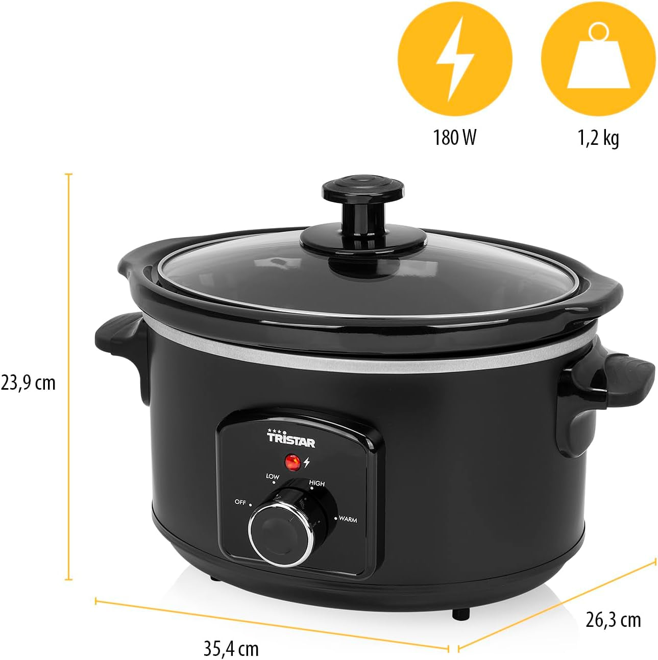 Tristar VS-3915 slowcooker, keramikgryta i rostfritt stål med 2 värmeinställningar och varmhållningsfunktion, 3,5 L Slow Cooker Naty Shop