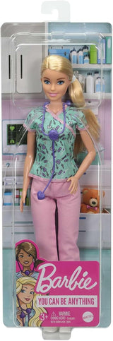 GTW39 Barbie Doll - Sjuksköterska (ca 30cm) med tryckt topp och rosa byxor, vita skor och stetoskop, bra present till barn från 3 år och uppåt