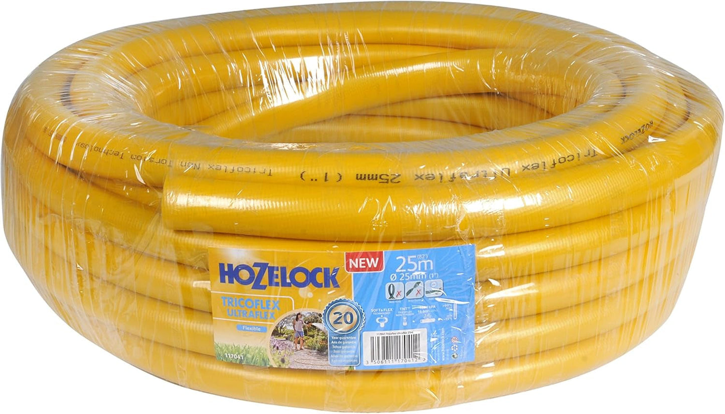 HOZELOCK - Tricoflex Ultraflex slang Ø 12,5 mm (1/2") 20 M: Flexibel trädgårdsslang, väderbeständig, vrid- och böjbeständig, tillverkad av 40 % återvunnen PVC [117002], gul