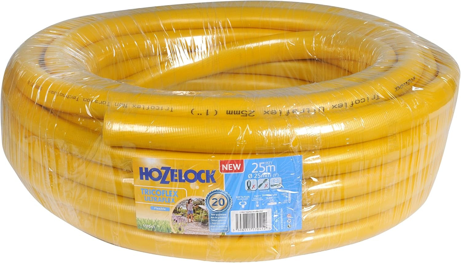 HOZELOCK - Tricoflex Ultraflex slang Ø 12,5 mm (1/2") 20 M: Flexibel trädgårdsslang, väderbeständig, vrid- och böjbeständig, tillverkad av 40 % återvunnen PVC [117002], gul