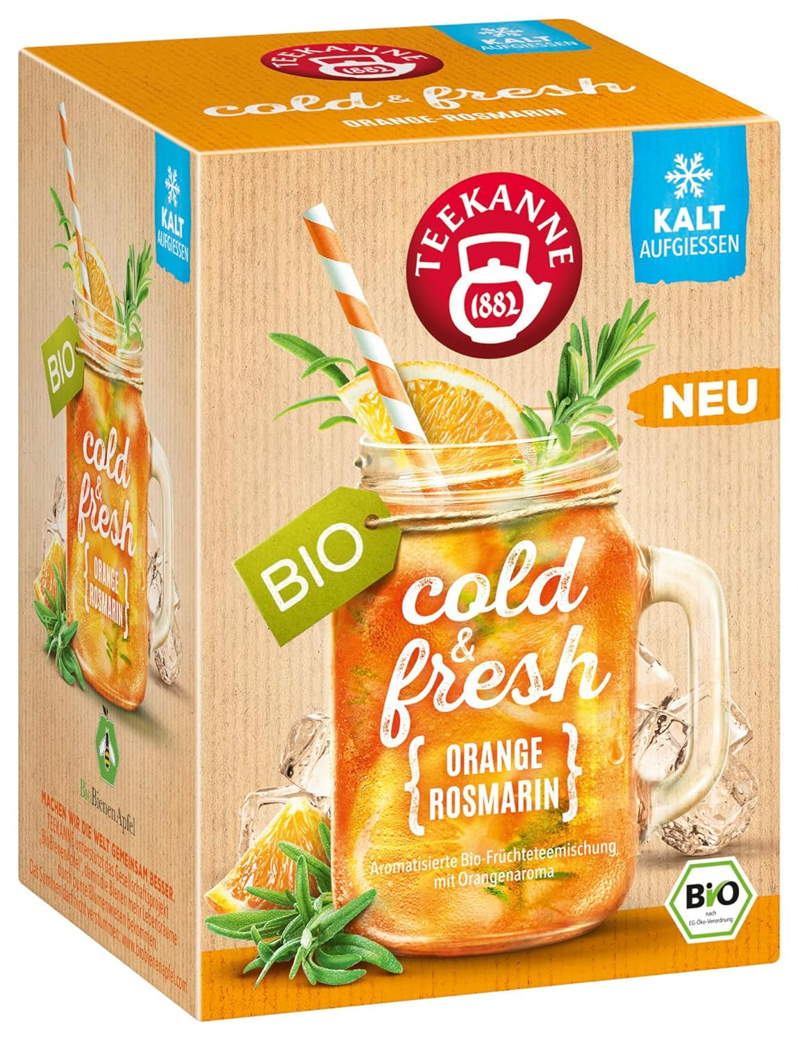 Teekanne Cold & Fresh BIO 4Er Mix - Med de nya varianterna citron-mint, persika-maracuja, apelsin-rosmarin, grapefrukt-mint-ingfära (4 X 45G)