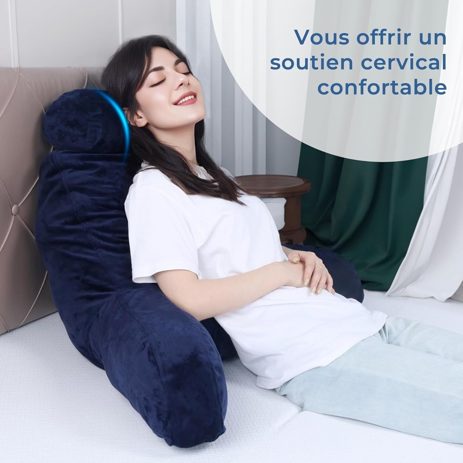 INFANZIA läskudde med armstöd, memory foam, ergonomiskt stöd för soffa och säng, marinblå