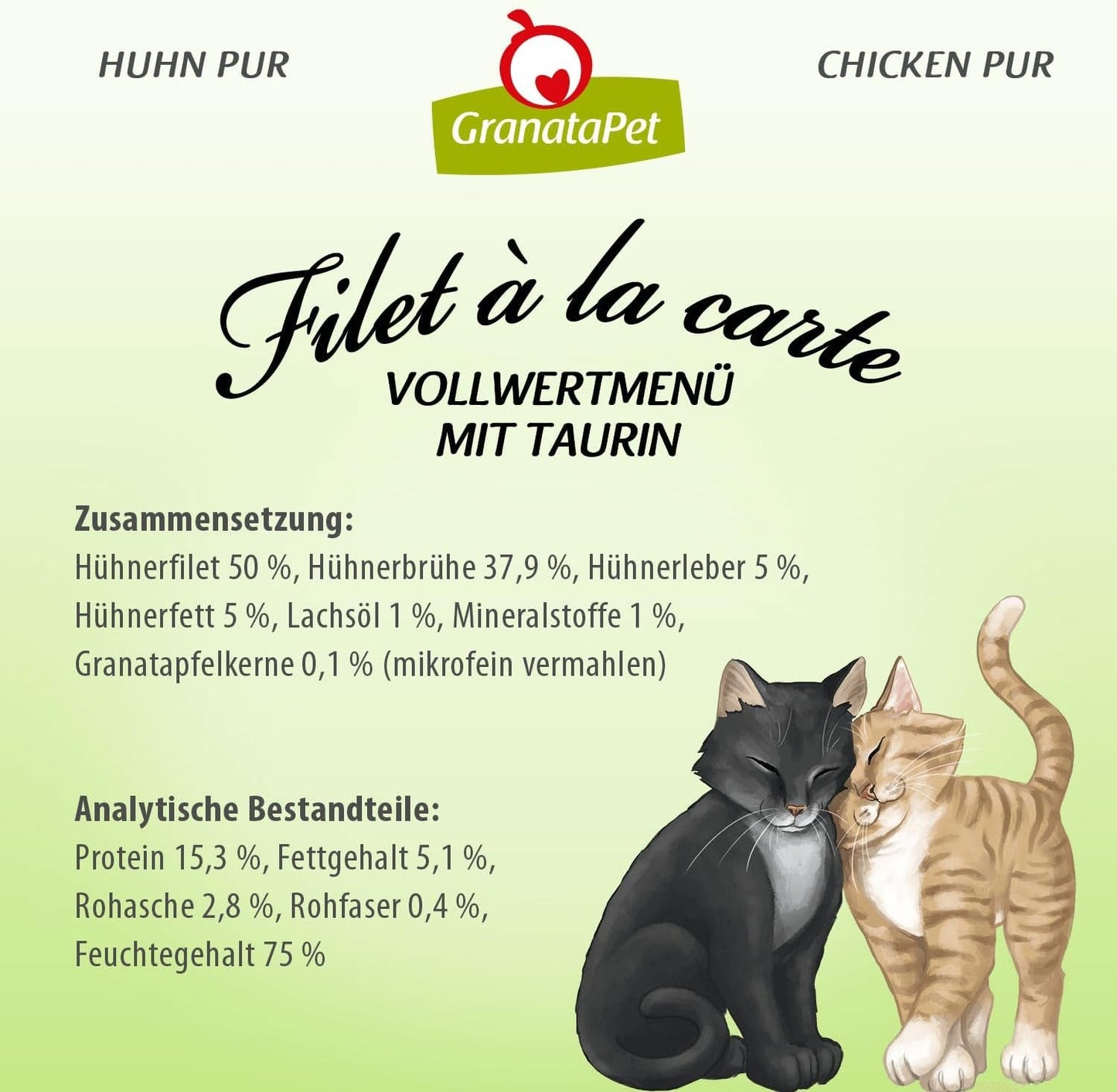 GranataPet Filet à la carte Kyckling PURE, blöt kattmat, spannmålsfria filébitar, kattmat utan tillsatt socker, hög kötthalt, 6 x 85 g