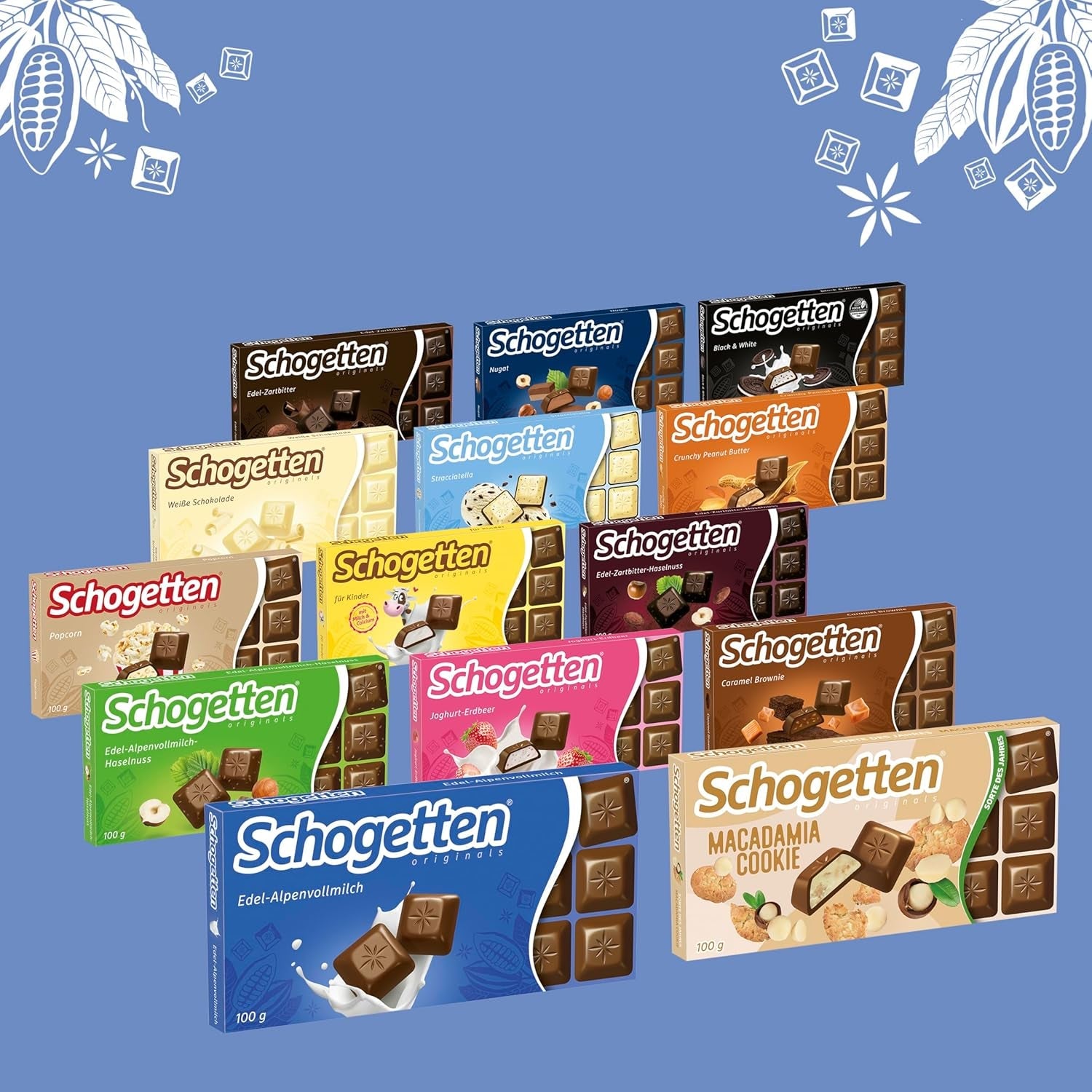 Schogetten Premium Alpine mjölkchokladkaka, 100g, individuellt portionerad. En fröjd. Bit för bit.