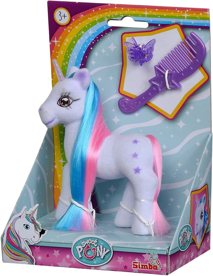Simba 104342482 - Enhörning med färgat hår, 14 cm, flockad, med kam och hårklämmor, från 3 år Naty Shop Dolls
