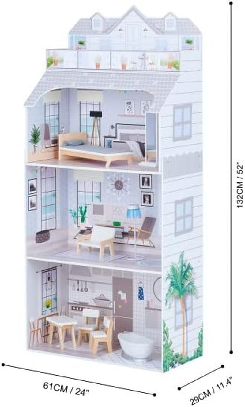 Teamson Kids Olivia's Little World Giant Dollhouse med möbler och tillbehör, dockhus i trä, 3-vånings lekset för 30 cm dockor, åldrar 3+