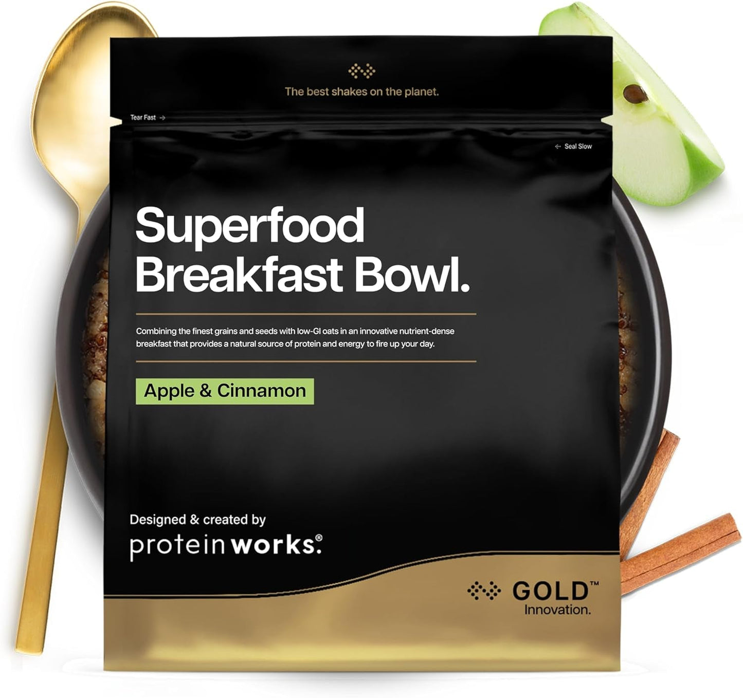 Protein fungerar | Superfood Frukost - GULD Innovation, prisbelönt spannmål, proteinmüsli, näringsrik med spannmål, frön och havre, fiberrik, äpple och kanel, 10 portioner, 600 g