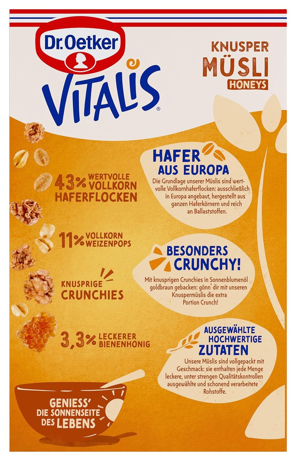 Dr. Oetker Vitalis Crunchy Honeys: Honey Crunchy Müsli för frukost och mellanmål, 5-pack (5 x 600 g)