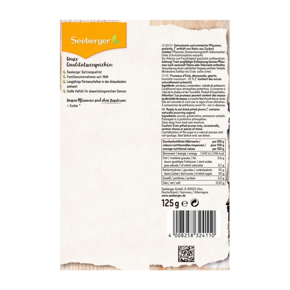 Seeberger Extra Large Tasty bästa kvalitet katrinplommon - mycket söta och aromatiska 13 x 125 gram Naty Shop torkade produkter